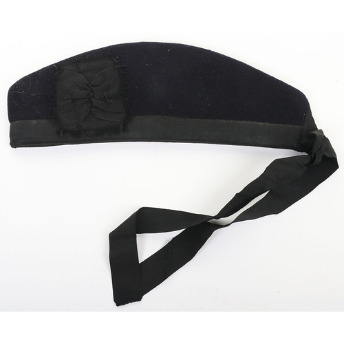 25 - Scottish Glengarry, made by Forsyth from very dark blue cloth with black rosette, band & tails a... 