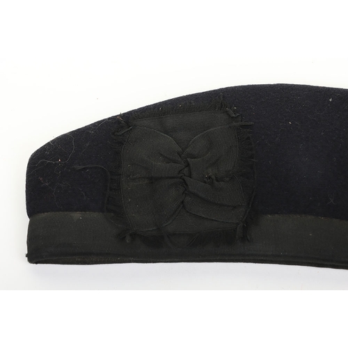 25 - Scottish Glengarry, made by Forsyth from very dark blue cloth with black rosette, band & tails a... 