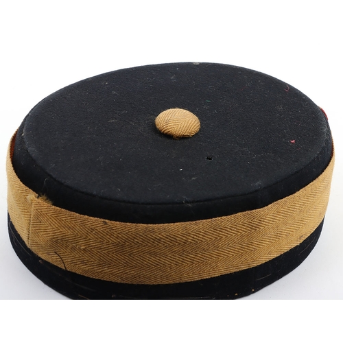 4 - Corporals Pill Box Cap. ORs Pill Box made from dark blue cloth with yellow band, yellow button to to... 