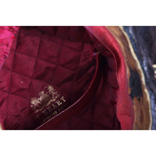 10 - Hussar Officers Busby. Officers fur busby with plain scarlet bag, fitted with oval gilt cord cockade... 