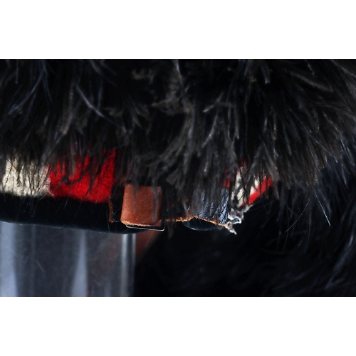 22 - Highlanders ostrich feather bonnet with 4 tails, silk rosette, diced band with velvet edge, and blac... 