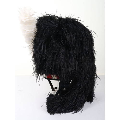 23 - Seaforth highlanders ostrich feather bonnet with correct 5 tails, silk rosette & badge, diced ba... 