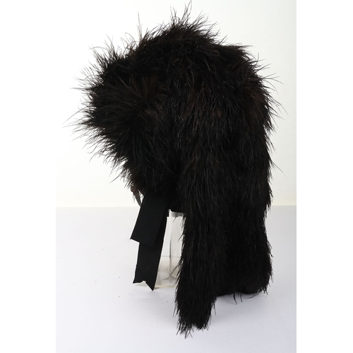 24 - Highlanders ostrich feather bonnet with correct 5 tails, silk rosette, diced band, black leather chi... 