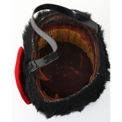 18 - Royal Horse Artillery troopers black fur busby with scarlet bag, leather headband & chin strap. ... 