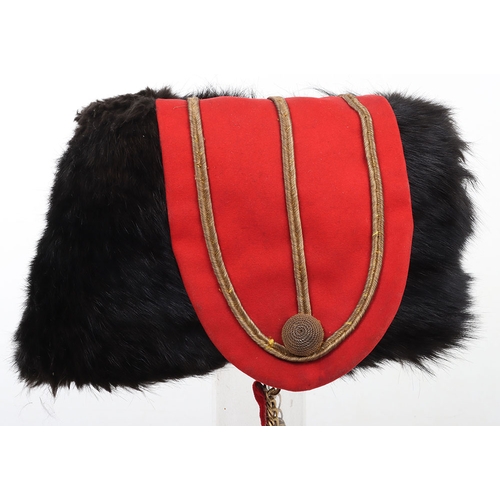 13 - Hussar Officers Busby. Modern hussar officers fur busby with scarlet bag having gilt lace & butt... 