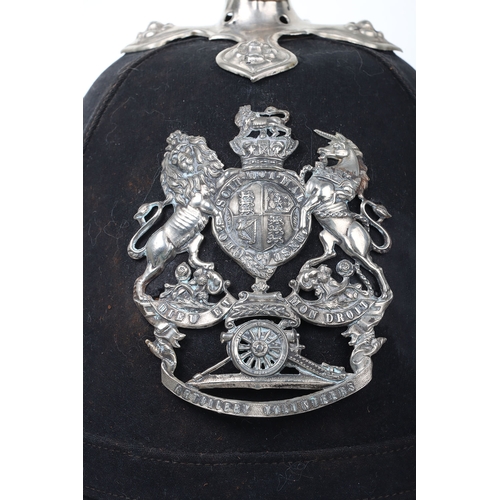 20 - Volunteer artillery officer blue cloth home service helmet, with silvered Victorian helmet plate, mo... 