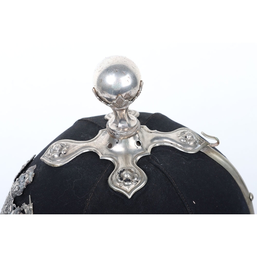 20 - Volunteer artillery officer blue cloth home service helmet, with silvered Victorian helmet plate, mo... 