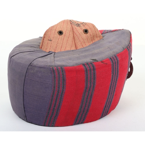 51 - Indian Police Turban. Grey & crimson turban with WM badge, brown leather headband and issue stam... 