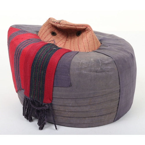 51 - Indian Police Turban. Grey & crimson turban with WM badge, brown leather headband and issue stam... 