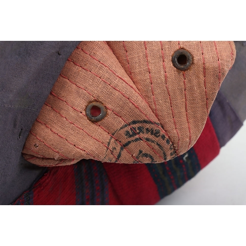 51 - Indian Police Turban. Grey & crimson turban with WM badge, brown leather headband and issue stam... 