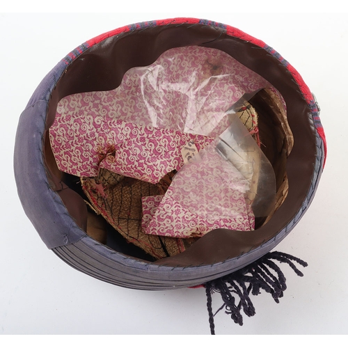 51 - Indian Police Turban. Grey & crimson turban with WM badge, brown leather headband and issue stam... 