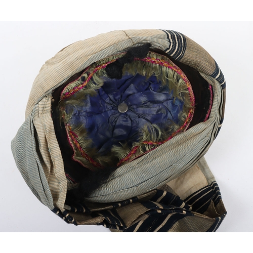 53 - Indian Army Turban, made from fawn, grey and blue cloth with gilt embroidery crown. In good conditio... 