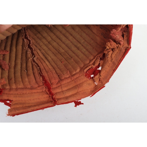 56 - Indian Army Kulla, made from scarlet cloth with gilt embroidery. In poor and damaged condition