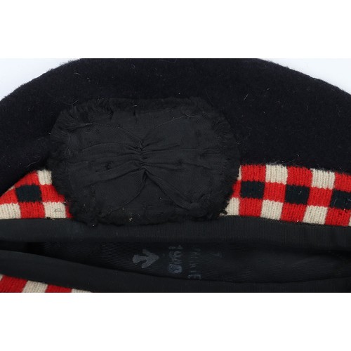 28 - Scottish Military Issue Tam O'Shanter Headdress, dark blue wool headdress with diced band, cloth ros... 