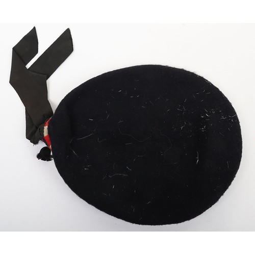 28 - Scottish Military Issue Tam O'Shanter Headdress, dark blue wool headdress with diced band, cloth ros... 
