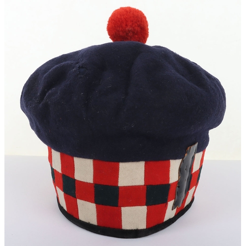 35 - Scottish Balmoral Headdress, fine early example with blue wool top, diced head band. Velvet brim. Bl... 