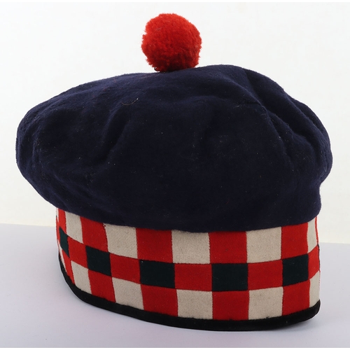 35 - Scottish Balmoral Headdress, fine early example with blue wool top, diced head band. Velvet brim. Bl... 