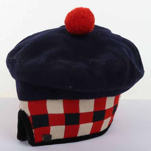 35 - Scottish Balmoral Headdress, fine early example with blue wool top, diced head band. Velvet brim. Bl... 