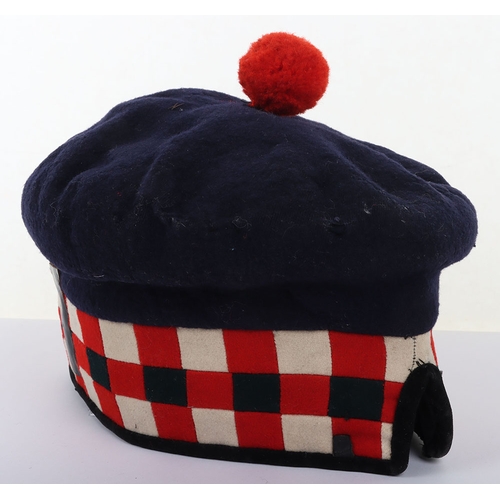 35 - Scottish Balmoral Headdress, fine early example with blue wool top, diced head band. Velvet brim. Bl... 