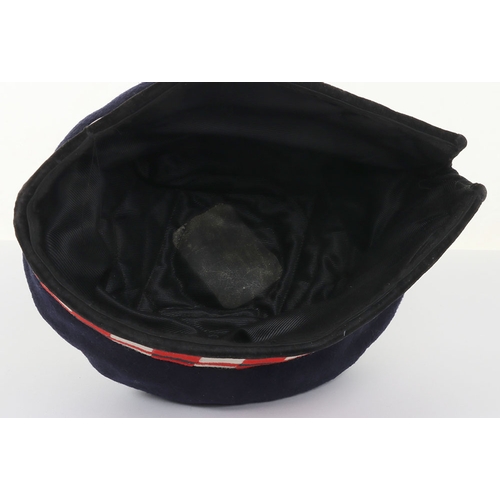 35 - Scottish Balmoral Headdress, fine early example with blue wool top, diced head band. Velvet brim. Bl... 