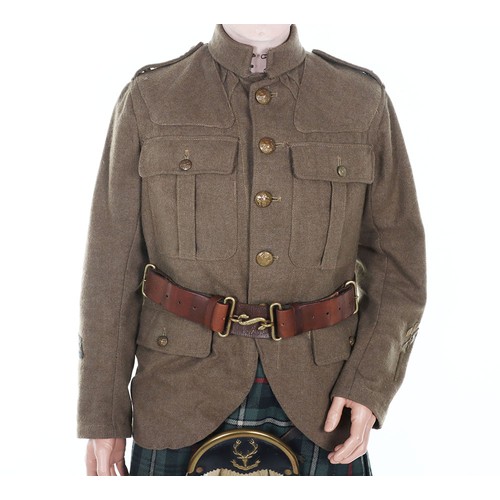 241 - Other ranks khaki wool 1902 pattern Highland Cutaway service dress doublet with brass general servic... 