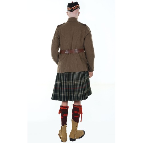 241 - Other ranks khaki wool 1902 pattern Highland Cutaway service dress doublet with brass general servic... 