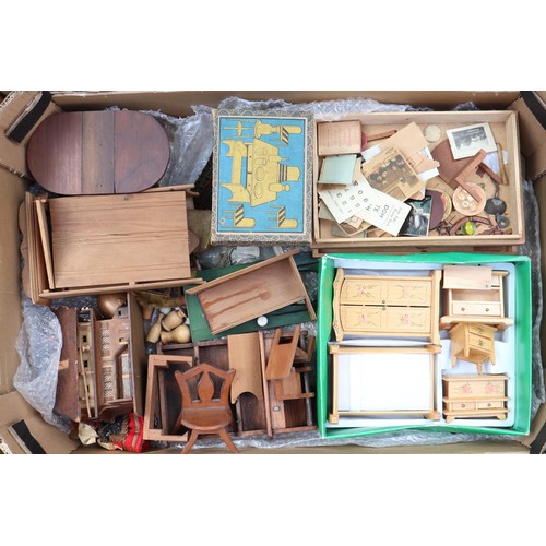 3 - ‘DollyHolme’ an early 20th century well-made wooden dolls house and contents, the painted wooden dol... 