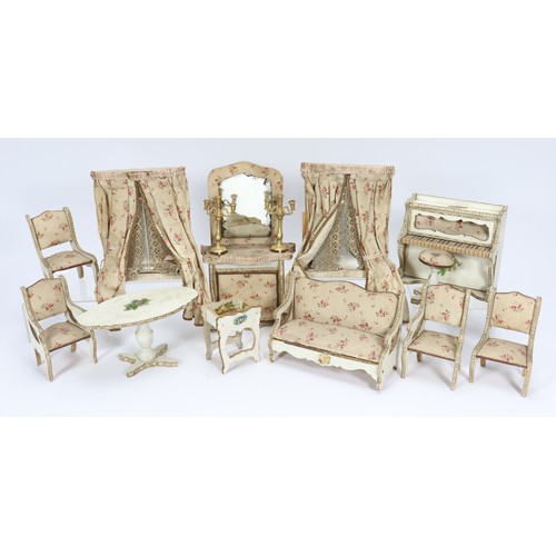 6 - Suite of Victor François Bolant dolls house furniture, late 19th century, the white painted wooden f... 