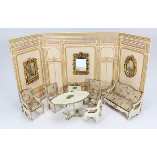 6 - Suite of Victor François Bolant dolls house furniture, late 19th century, the white painted wooden f... 