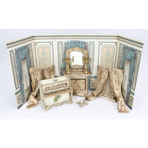 6 - Suite of Victor François Bolant dolls house furniture, late 19th century, the white painted wooden f... 