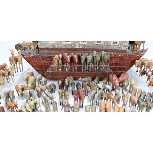 18 - A rare large 19th century German wooden painted Noah's Ark with over 200 animals Noah and wife, the ... 
