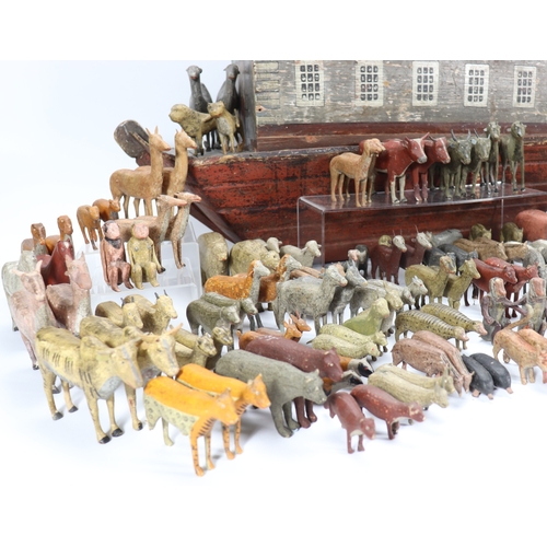 18 - A rare large 19th century German wooden painted Noah's Ark with over 200 animals Noah and wife, the ... 