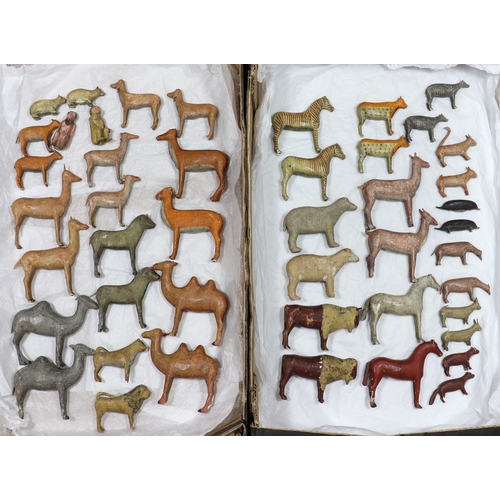18 - A rare large 19th century German wooden painted Noah's Ark with over 200 animals Noah and wife, the ... 