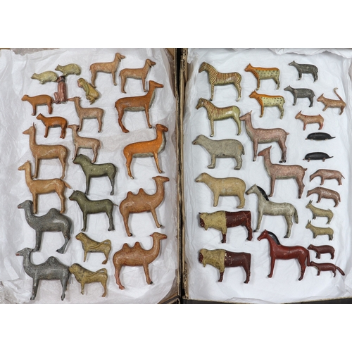 18 - A rare large 19th century German wooden painted Noah's Ark with over 200 animals Noah and wife, the ... 