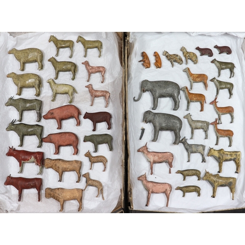 18 - A rare large 19th century German wooden painted Noah's Ark with over 200 animals Noah and wife, the ... 