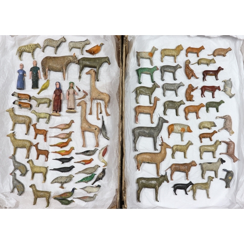 18 - A rare large 19th century German wooden painted Noah's Ark with over 200 animals Noah and wife, the ... 