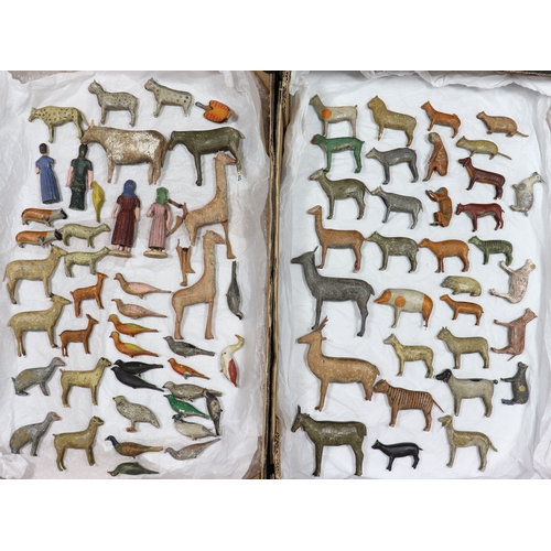 18 - A rare large 19th century German wooden painted Noah's Ark with over 200 animals Noah and wife, the ... 
