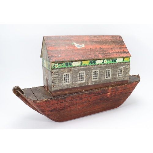 18 - A rare large 19th century German wooden painted Noah's Ark with over 200 animals Noah and wife, the ... 