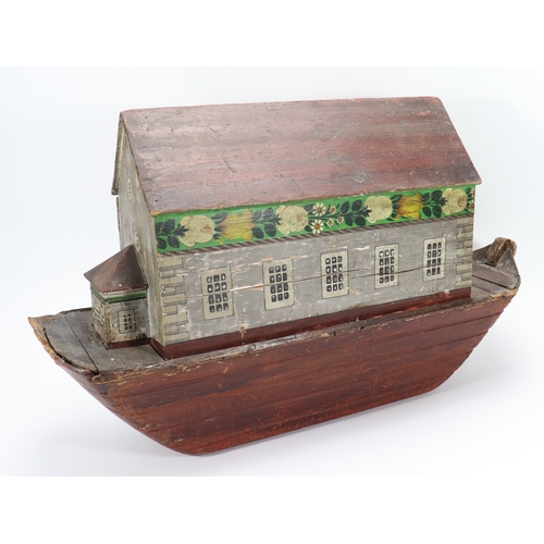 18 - A rare large 19th century German wooden painted Noah's Ark with over 200 animals Noah and wife, the ... 
