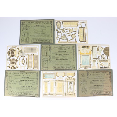 26 - Seven 'Aux Galeries Lafayette Menage De Poupee' unassembled card dolls house furniture sets, circa 1... 