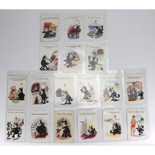 32 - Eighteen Milton Felix the Cat Postcards, 1920s, colour postcards showing Felix in various scenes, (c... 