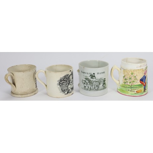 38 - Two children's mugs with children Playing Marbles, 19th century children's china mugs, A Present fro... 