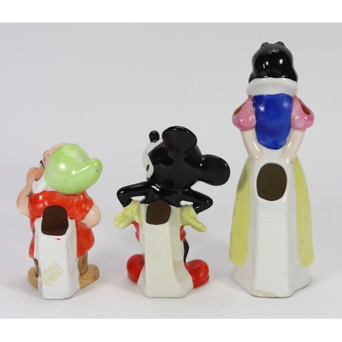 43 - Mickey Mouse glazed ceramic Toothbrush holder by Maw & Co, English 1930s, standing with hands on... 