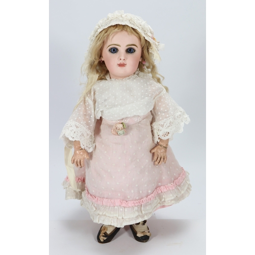 59 - A Tete Jumeau bisque head Bebe doll, size 7, French circa 1890, the pale bisque head with fixed blue... 