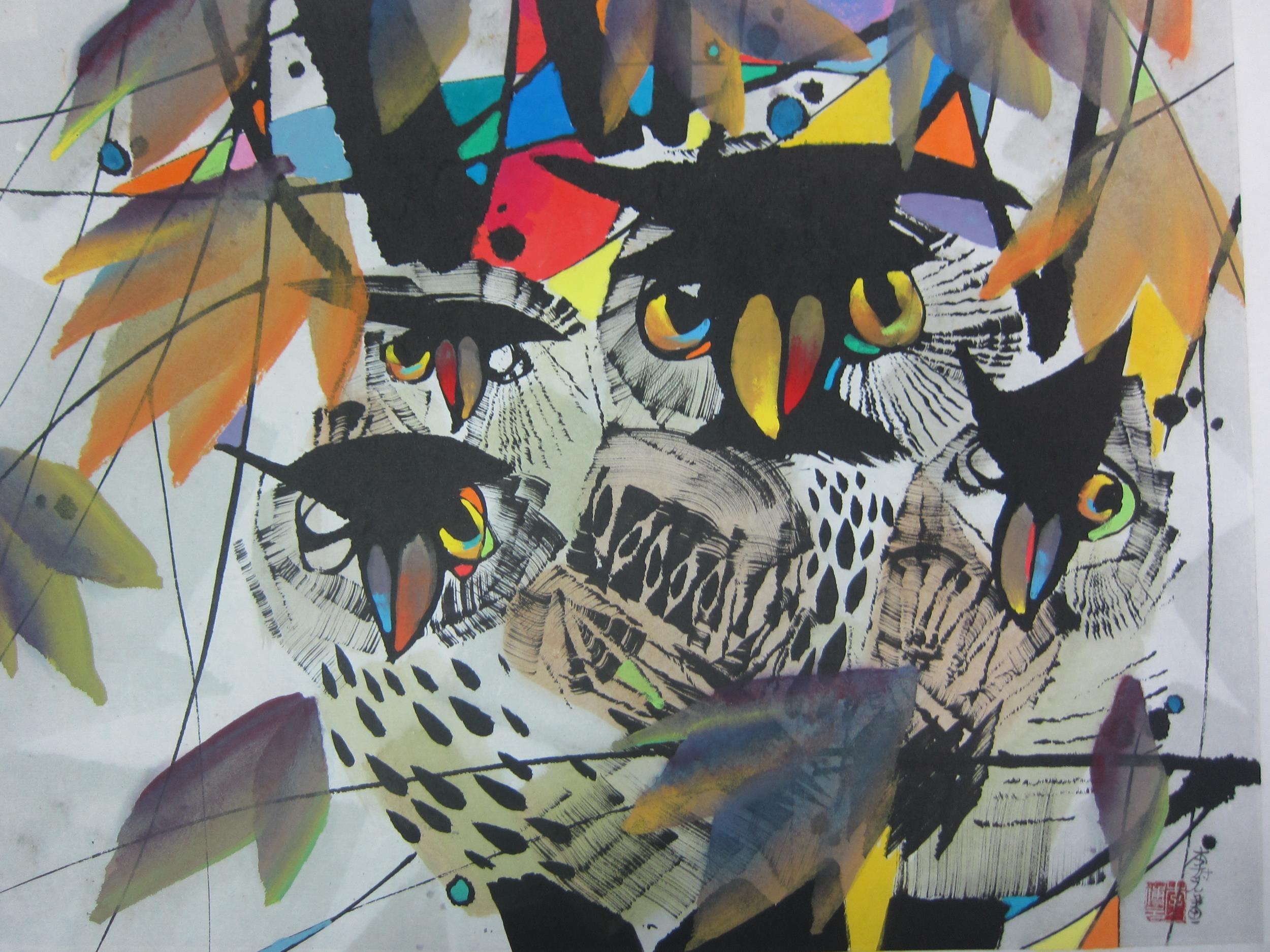 Li Fuyuan, 'Four Owls' -Li Fuyuan (1942-Present), 'Four Owls', ink and ...