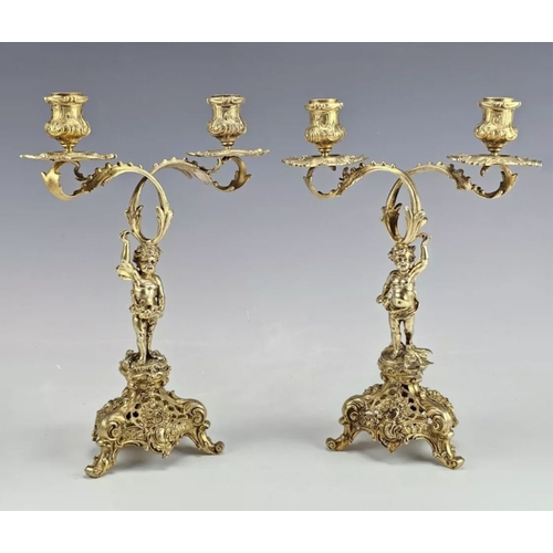 16 - 19th-century German Gilt Sterling Silver Pair of Figural Candelabras.