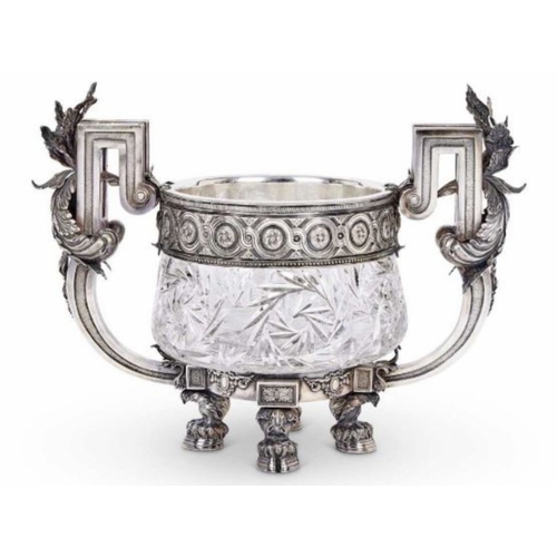 20 - A MASSIVE BOLIN, RUSSIA BOWL-CIRCA 1900: AN IMPRESSIVE SILVER AND CUT GLASS PUNCH BOWL