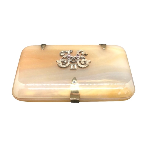 49 - A fine Russian 14k gold diamond sapphire and agate cigarette case