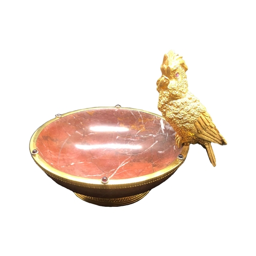 58 - A large spectacular Russian  style 
Silver gilt gem set and Jasper hardstone cockatoo bowl