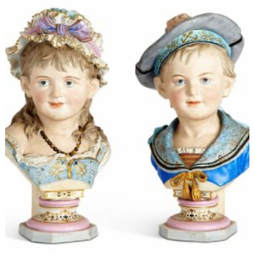 86 - PAIR OF LATE 19TH CENTURY BISQUE PORCELAIN BUSTS OF CHILDREN AFTER REINHOLD MOLLER